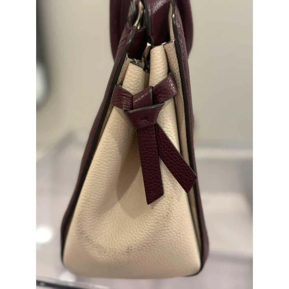 Kate Spade New York Woven Satchel Top Handle Bag Burgundy Cream Gold Hardware